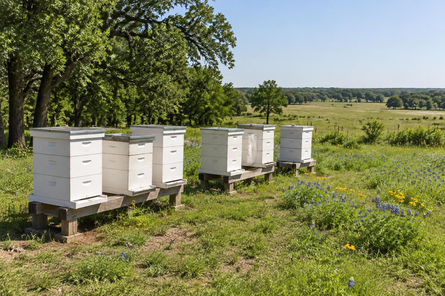 Managed beehives on a 10-acre property used for Texas agricultural valuation